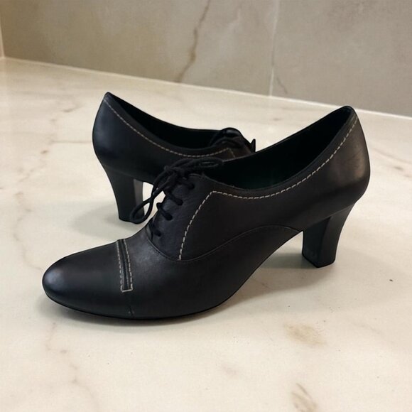 NATURALIZER Black Oxford Lace Up Leather Heels Size 8 - Picture 1 of 5